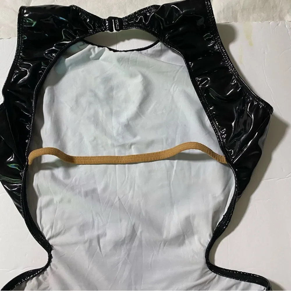 The Line up dance costume mature faux leather leotard DENISE LIQUID DRESS XL adl